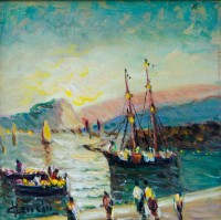 Paisagem Marinha com Barcos e Ilha - Vincenzo Cencin